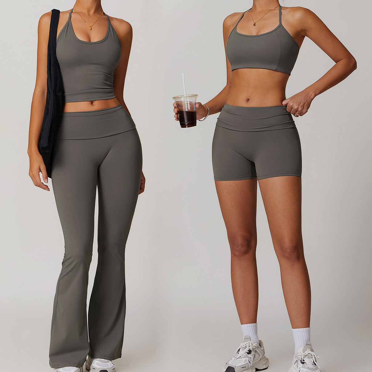 Discover the essence of comfort and style in our yoga wear photo series showcasing trendy sportswear combos FYSE1010