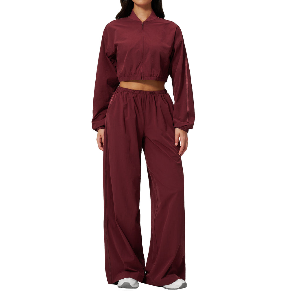 Women’s Lightweight Windbreaker 2-Piece Tracksuit – Cropped  High Waist Wide Leg Pants Loose Casual Streetwear Outfit for Running Gym & Everyday Wear