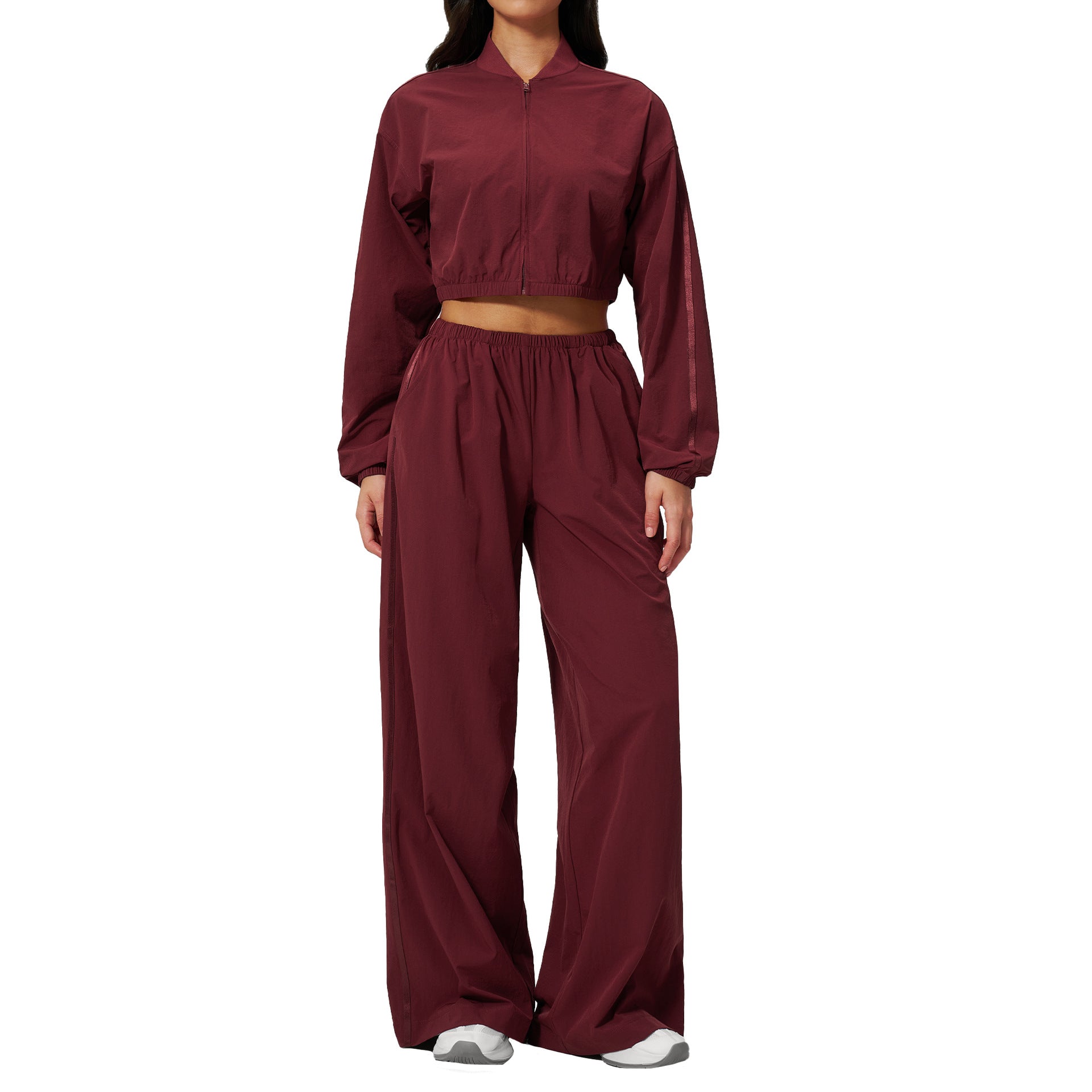 Women’s Lightweight Windbreaker 2-Piece Tracksuit – Cropped  High Waist Wide Leg Pants Loose Casual Streetwear Outfit for Running Gym & Everyday Wear