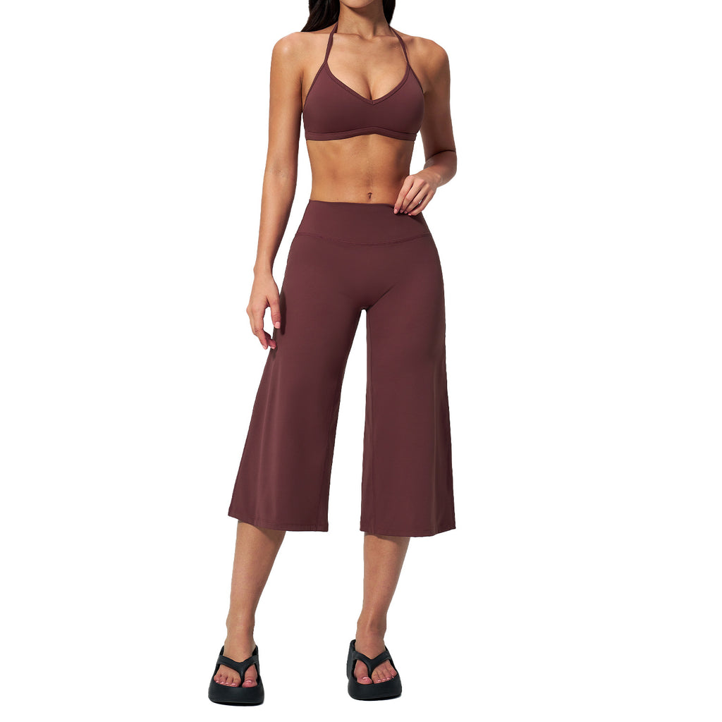 Women’s Halter Sports Bra and High Waist Wide Leg Capri Pants Set