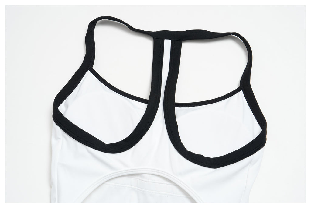 Women’s Tennis Dress with Built-in Shorts & Bra Support – Black & White Contrast Trim Athletic Dress Quick-Dry Workout Dress for Tennis Golf Pickleball & Casual Wear