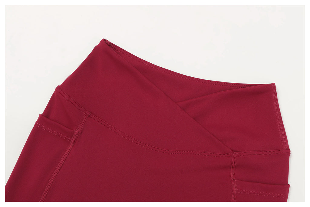 Women’s V Cross Waist Biker Shorts High Waist Yoga Shorts with Side Pockets