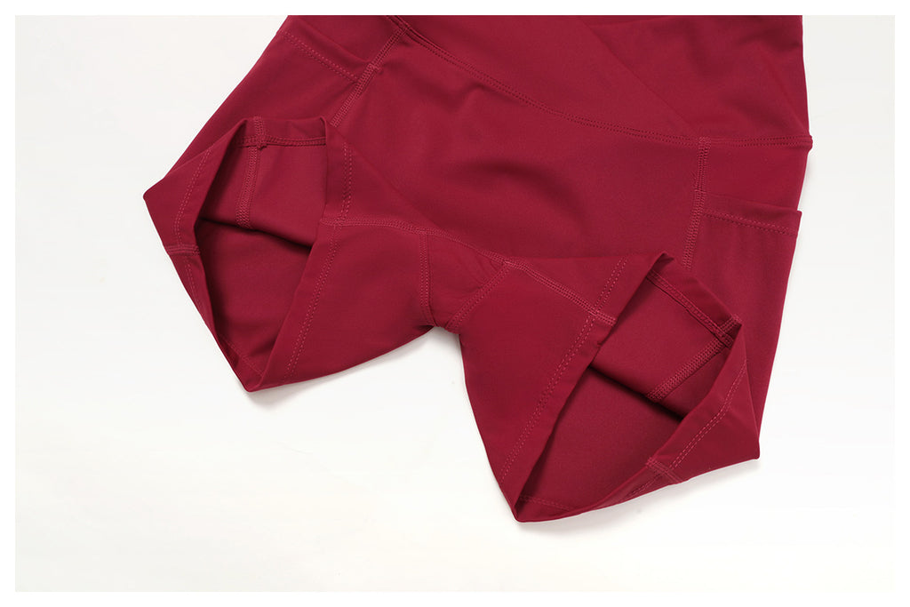 Women’s V Cross Waist Biker Shorts High Waist Yoga Shorts with Side Pockets