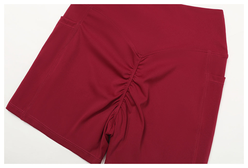Women’s V Cross Waist Biker Shorts High Waist Yoga Shorts with Side Pockets