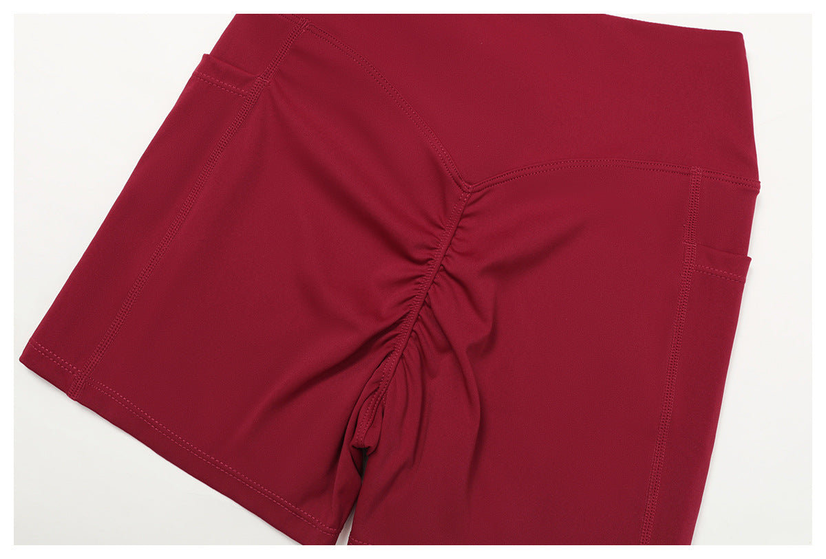 Women’s V Cross Waist Biker Shorts High Waist Yoga Shorts with Side Pockets