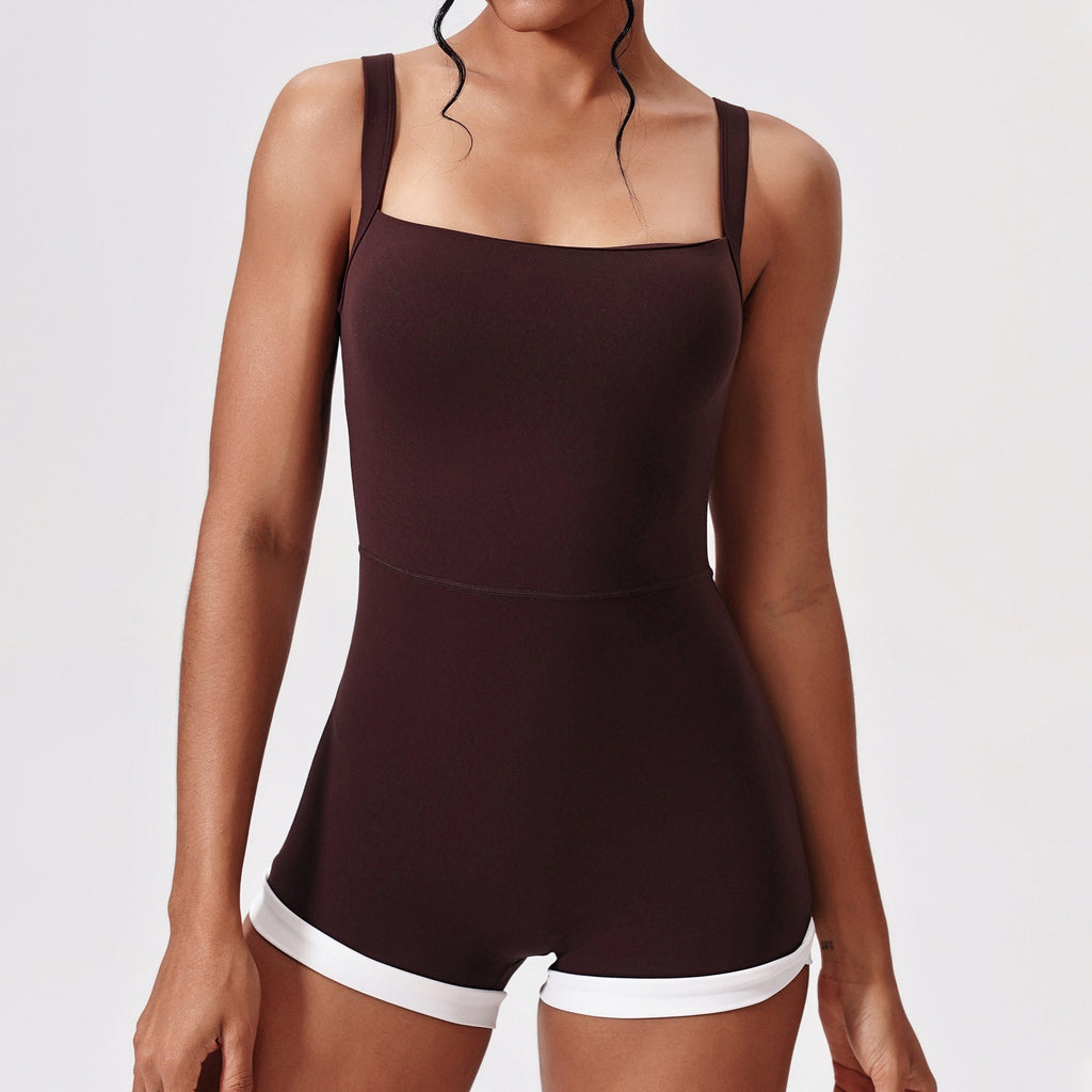Ladies Square Neck Yoga Onesie Seamless High Cut Leg One Piece Bodysuit Breathable Gym Workout Jumpsuit Custom Bulk