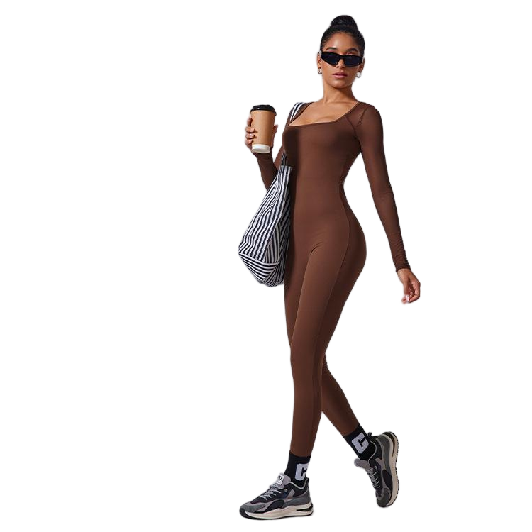 Women Long Sleeve Yoga Bodysuit Seamless High Stretch Thumb Hole One Piece Jumpsuit Fitted Workout Romper Wholesale OEM