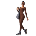 Women Long Sleeve Yoga Bodysuit Seamless High Stretch Thumb Hole One Piece Jumpsuit Fitted Workout Romper Wholesale OEM
