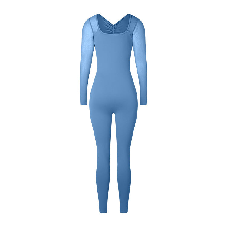 Women Long Sleeve Yoga Bodysuit Seamless High Stretch Thumb Hole One Piece Jumpsuit Fitted Workout Romper Wholesale OEM