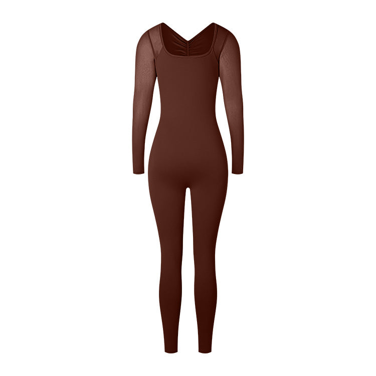 Women Long Sleeve Yoga Bodysuit Seamless High Stretch Thumb Hole One Piece Jumpsuit Fitted Workout Romper Wholesale OEM