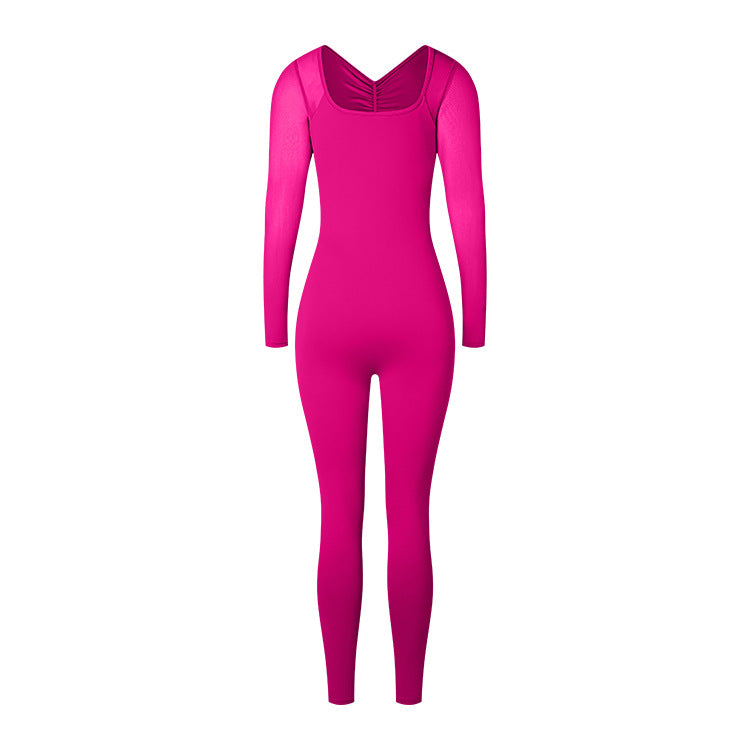 Women Long Sleeve Yoga Bodysuit Seamless High Stretch Thumb Hole One Piece Jumpsuit Fitted Workout Romper Wholesale OEM