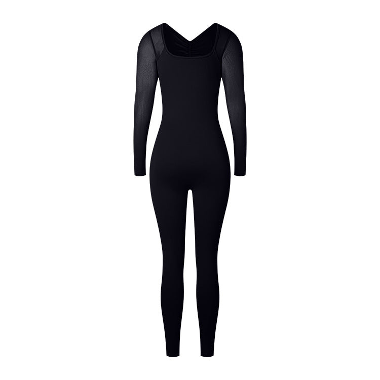 Women Long Sleeve Yoga Bodysuit Seamless High Stretch Thumb Hole One Piece Jumpsuit Fitted Workout Romper Wholesale OEM