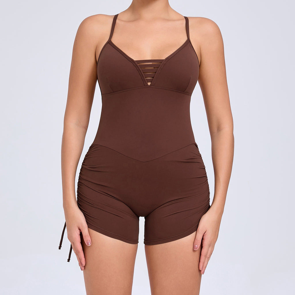 Women Short Yoga Onesie Seamless Ribbed High Cut Leg One Piece Short Bodysuit Workout Jumpsuit Romper Wholesale OEM