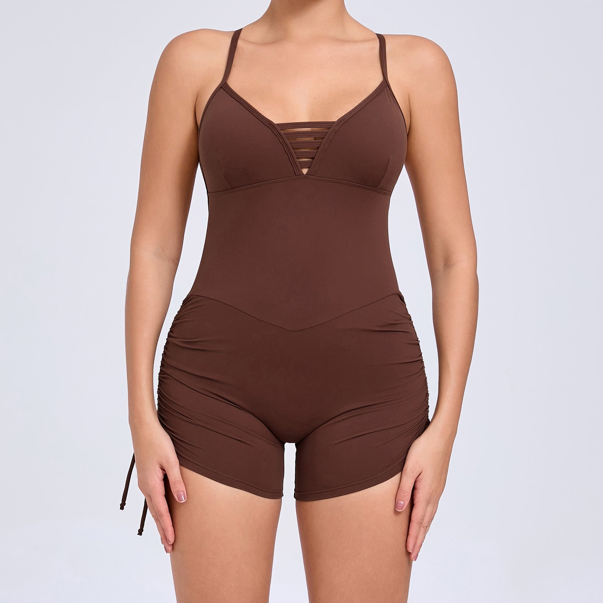 Women Short Yoga Onesie Seamless Ribbed High Cut Leg One Piece Short Bodysuit Workout Jumpsuit Romper Wholesale OEM