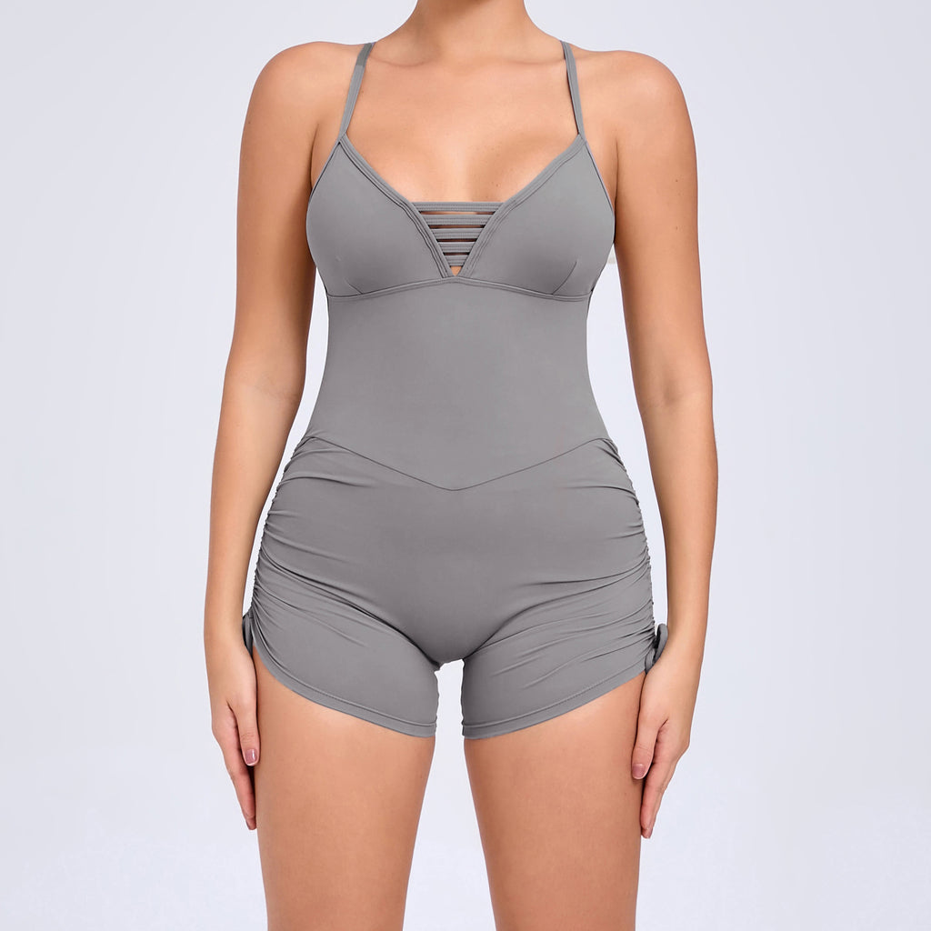 Women Short Yoga Onesie Seamless Ribbed High Cut Leg One Piece Short Bodysuit Workout Jumpsuit Romper Wholesale OEM