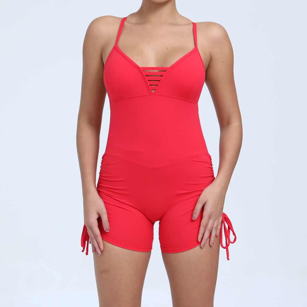 Women Short Yoga Onesie Seamless Ribbed High Cut Leg One Piece Short Bodysuit Workout Jumpsuit Romper Wholesale OEM