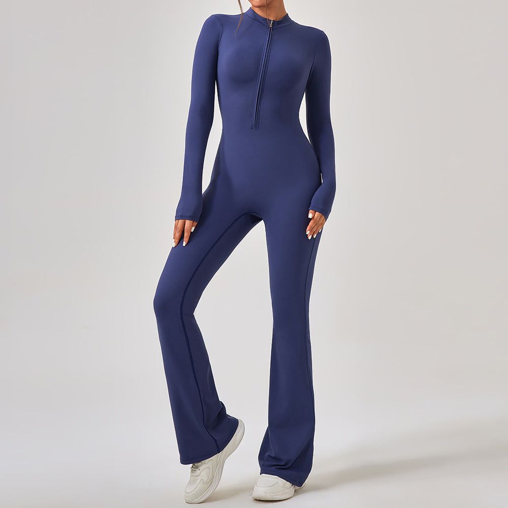 Women Long Sleeve Yoga Bodysuit Seamless High Stretch Thumb Hole One Piece Jumpsuit Fitted Workout Romper Wholesale OEM