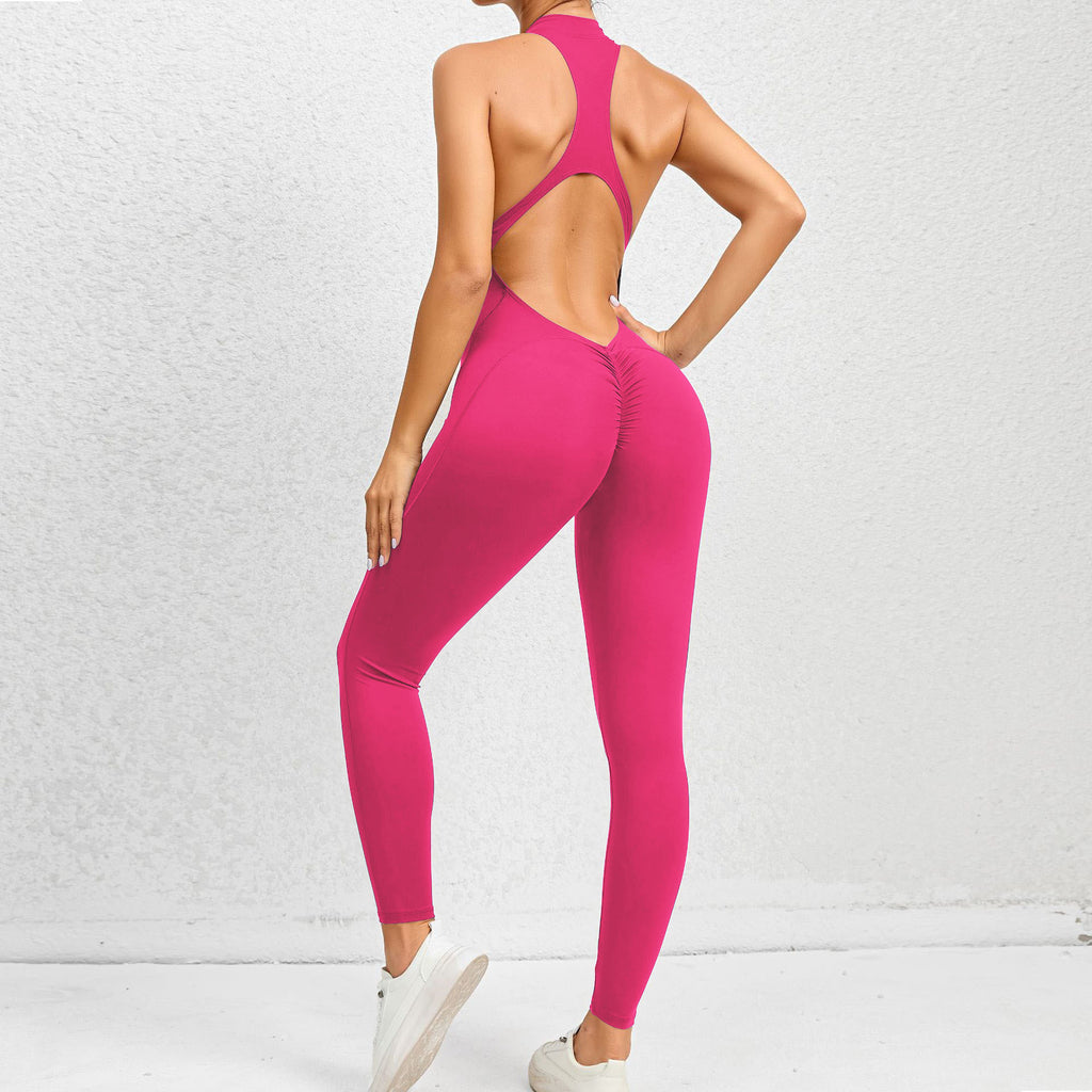Women High Neck Yoga Bodysuit Seamless Ribbed Sleeveless One Piece Jumpsuit High Cut Leg Gym Workout Romper Wholesale