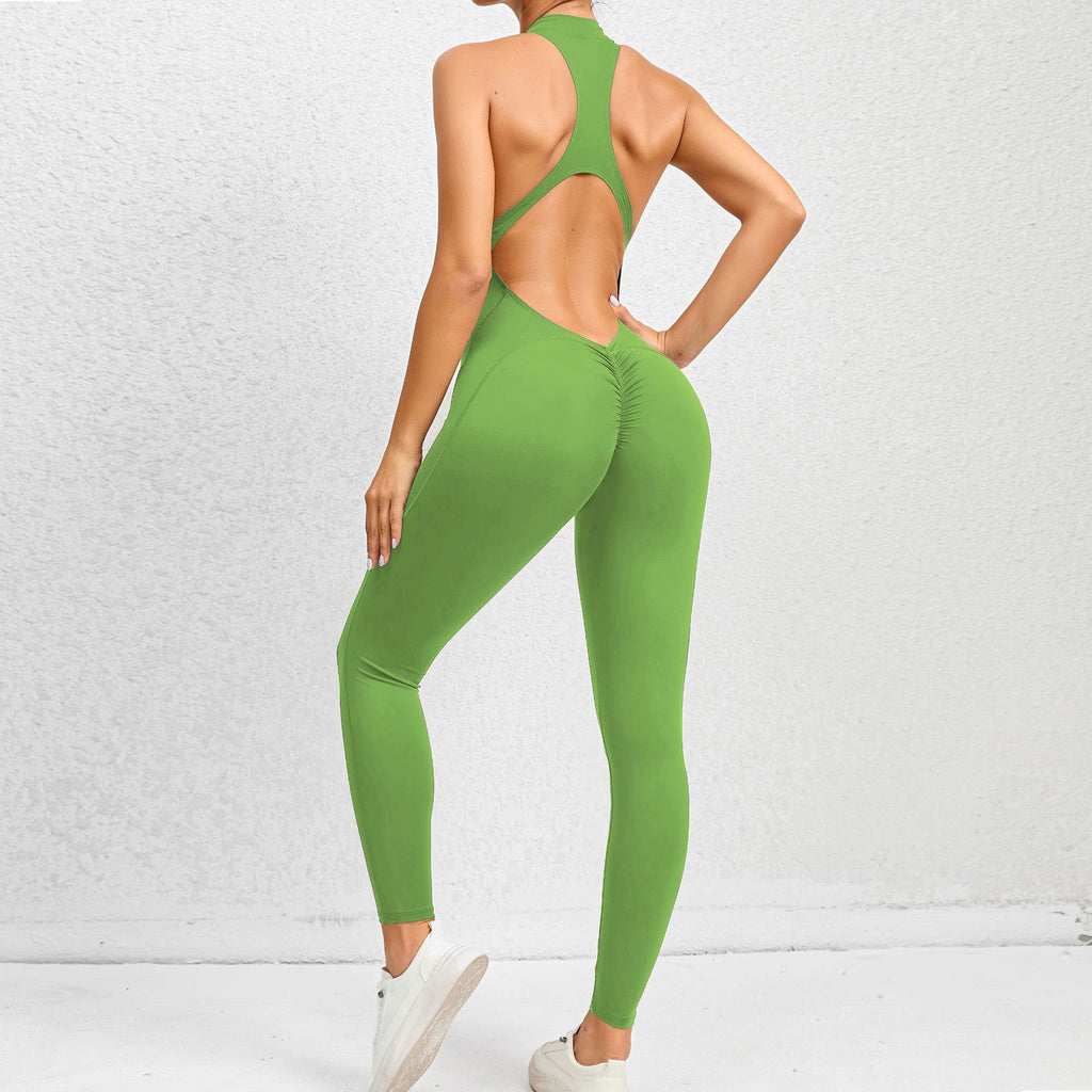 Women High Neck Yoga Bodysuit Seamless Ribbed Sleeveless One Piece Jumpsuit High Cut Leg Gym Workout Romper Wholesale
