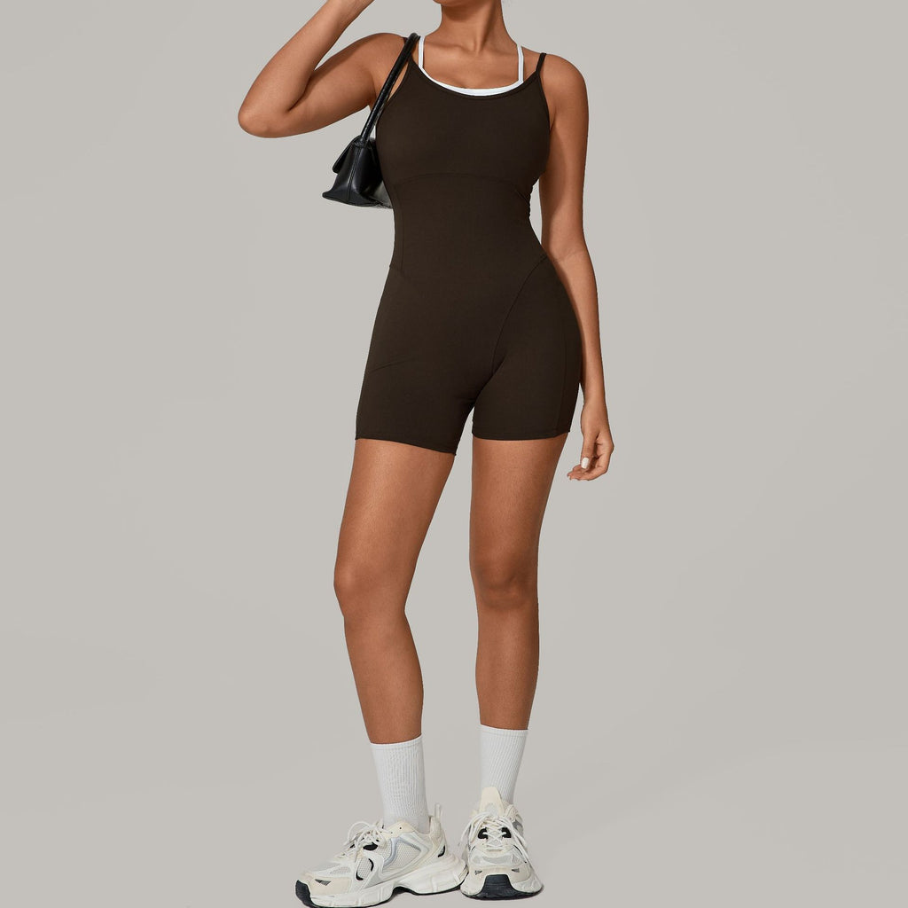 Women Open Back Yoga Bodysuit Seamless Ribbed Deep U Back One Piece Jumpsuit High Cut Workout Romper Wholesale OEM