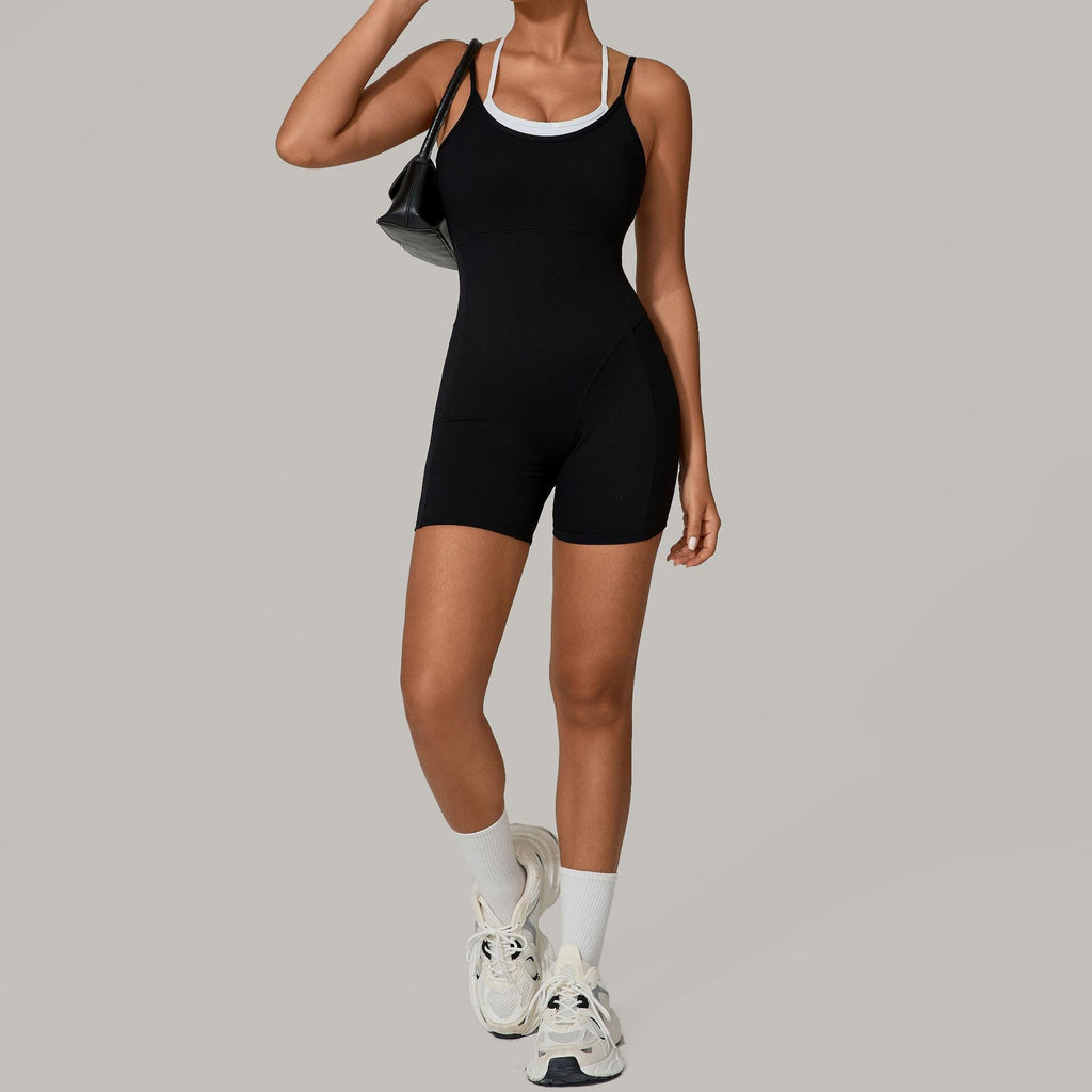 Women Open Back Yoga Bodysuit Seamless Ribbed Deep U Back One Piece Jumpsuit High Cut Workout Romper Wholesale OEM