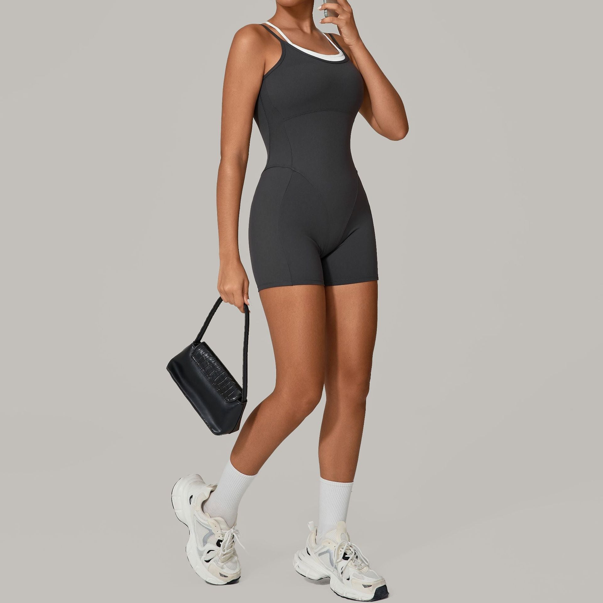 Women Open Back Yoga Bodysuit Seamless Ribbed Deep U Back One Piece Jumpsuit High Cut Workout Romper Wholesale OEM
