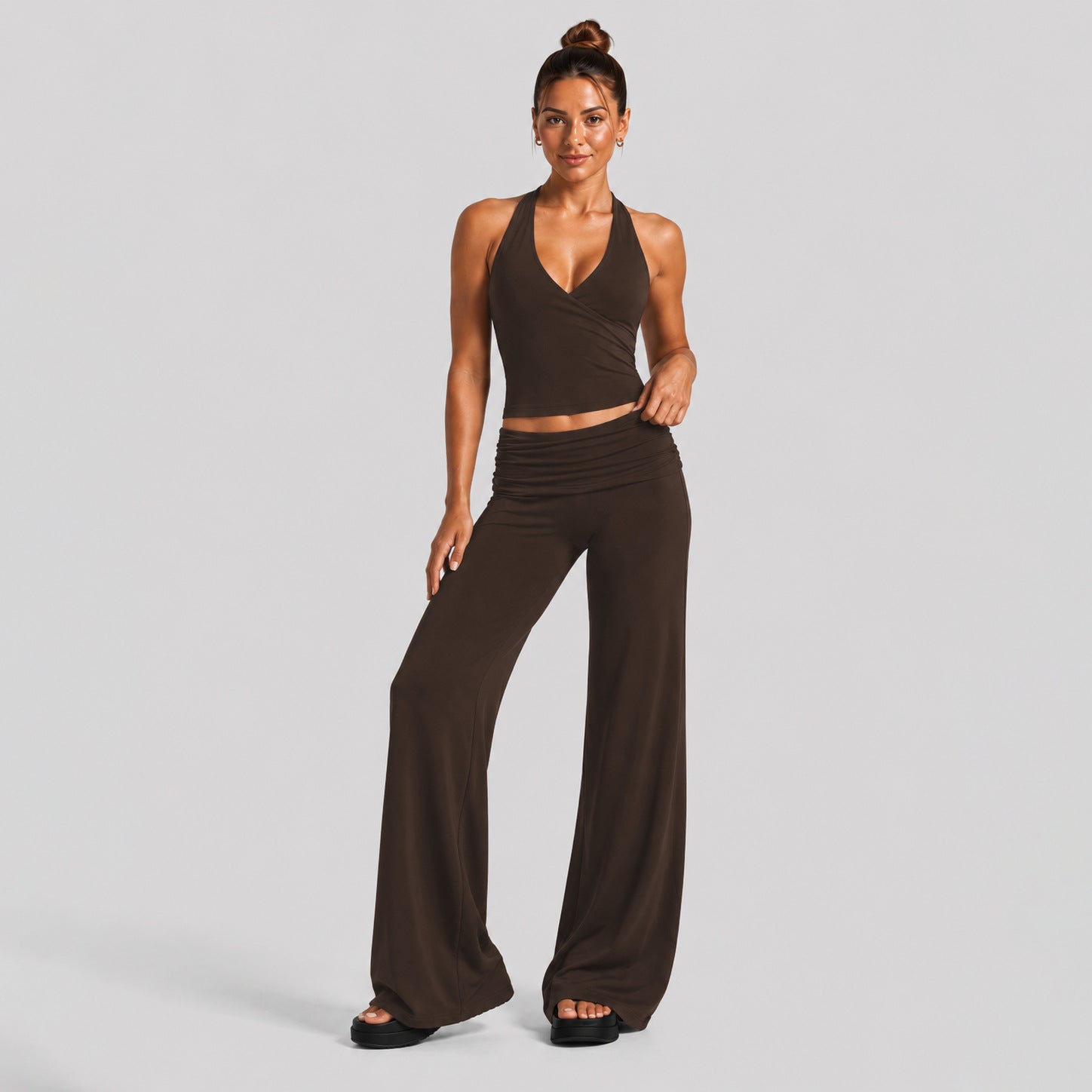 Ladies Ribbed Yoga Set High Waist Seamless Leggings With Crop Bra Top 2 Piece Activewear Workout Set Custom OEM