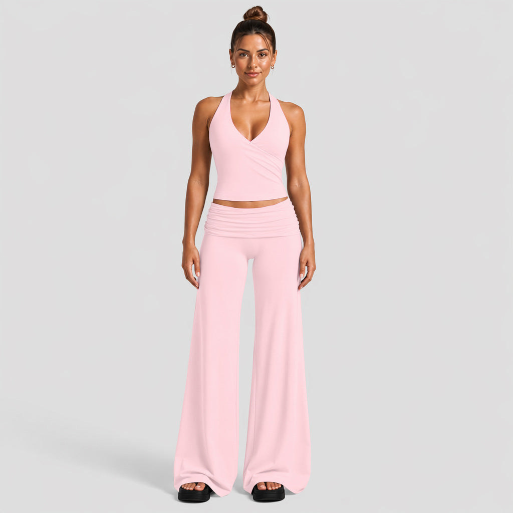 Ladies Ribbed Yoga Set High Waist Seamless Leggings With Crop Bra Top 2 Piece Activewear Workout Set Custom OEM