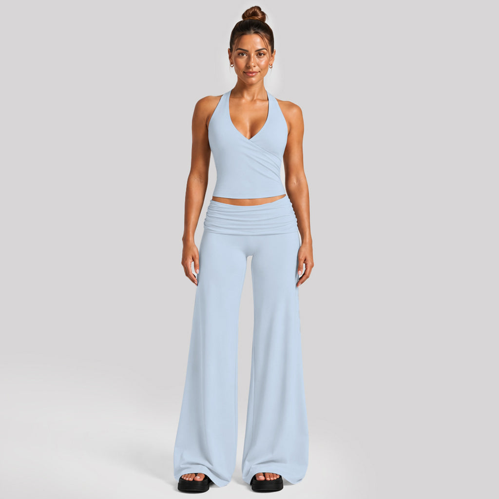 Ladies Ribbed Yoga Set High Waist Seamless Leggings With Crop Bra Top 2 Piece Activewear Workout Set Custom OEM