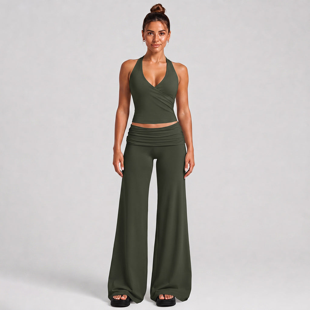 Ladies Ribbed Yoga Set High Waist Seamless Leggings With Crop Bra Top 2 Piece Activewear Workout Set Custom OEM