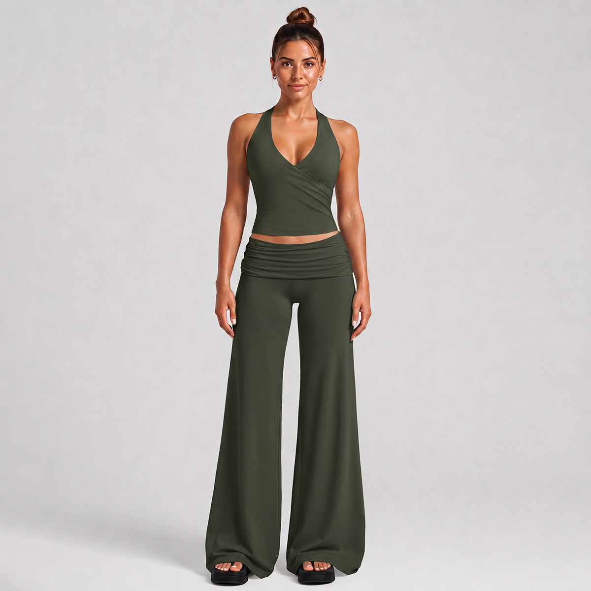 Ladies Ribbed Yoga Set High Waist Seamless Leggings With Crop Bra Top 2 Piece Activewear Workout Set Custom OEM