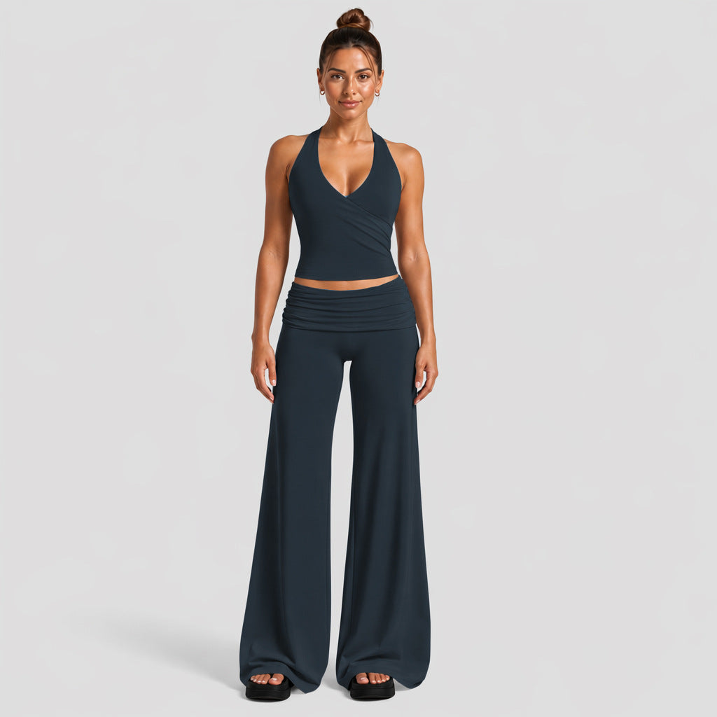 Ladies Ribbed Yoga Set High Waist Seamless Leggings With Crop Bra Top 2 Piece Activewear Workout Set Custom OEM