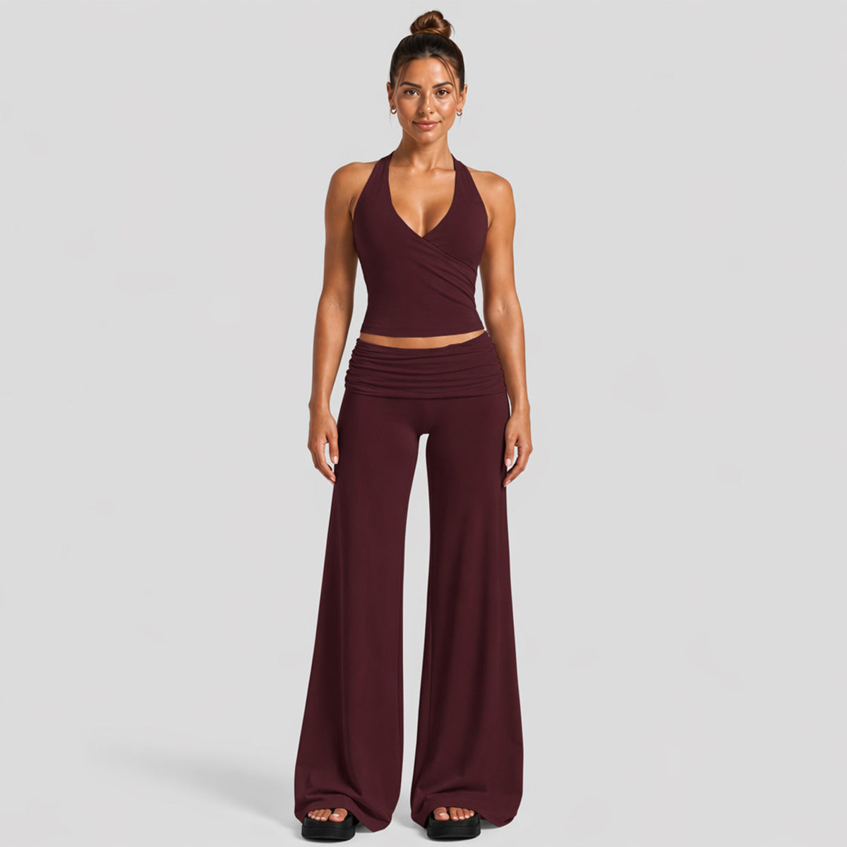 Ladies Ribbed Yoga Set High Waist Seamless Leggings With Crop Bra Top 2 Piece Activewear Workout Set Custom OEM