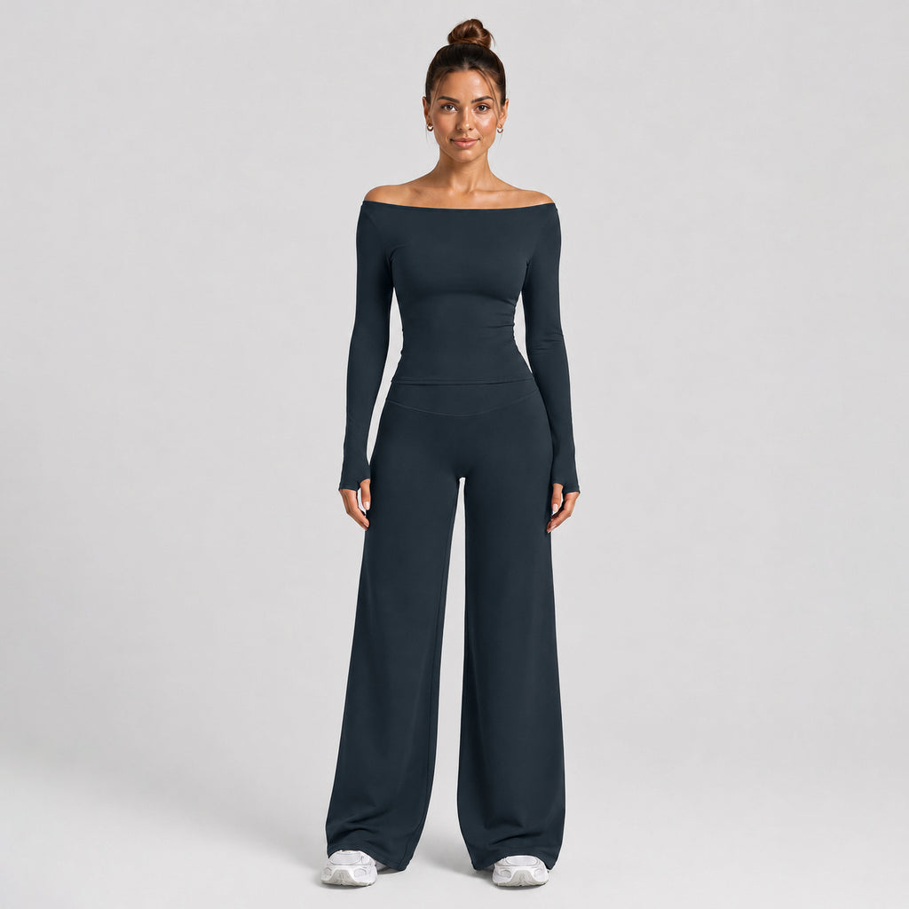 Ladies Long Sleeve Yoga Set Zip Neck Slim Fit Top And High Waist Scrunch Leggings 2 Piece Seamless Gym Set OEM
