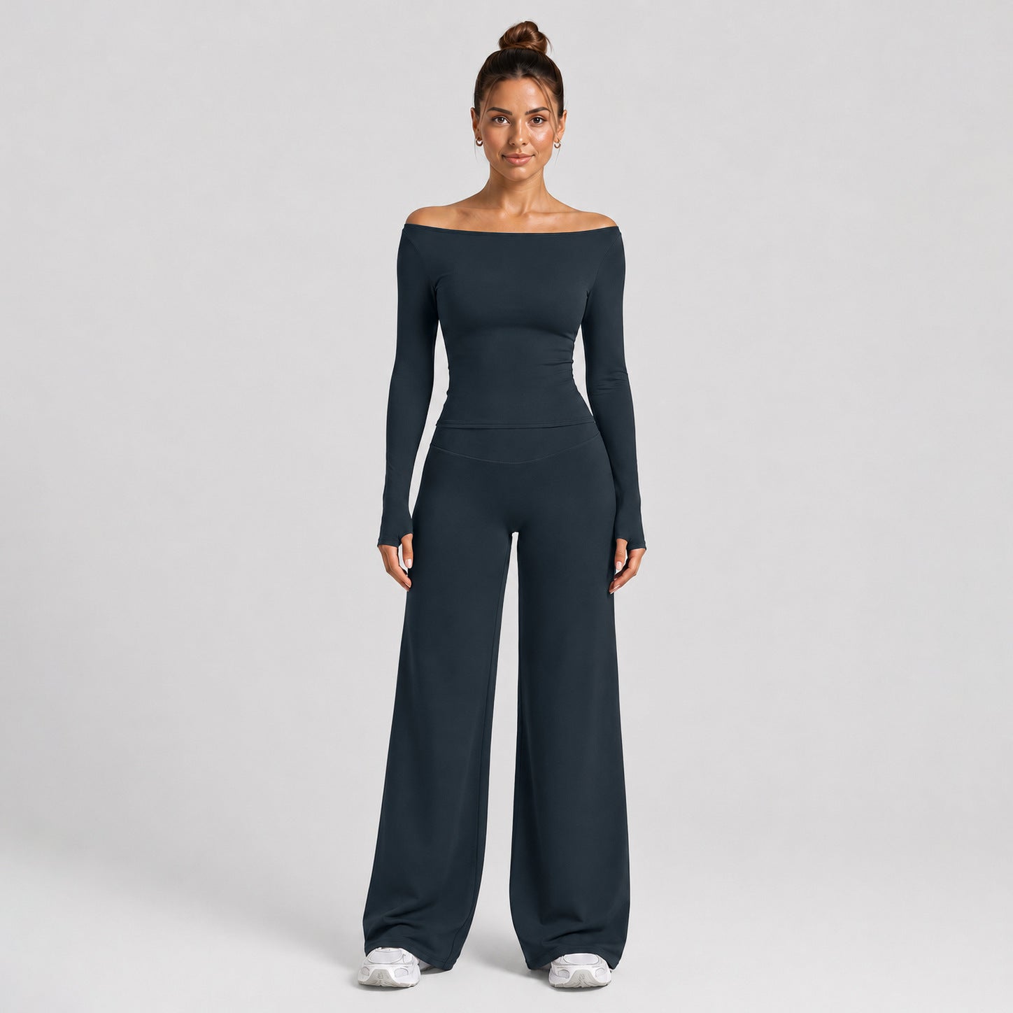 Ladies Long Sleeve Yoga Set Zip Neck Slim Fit Top And High Waist Scrunch Leggings 2 Piece Seamless Gym Set OEM