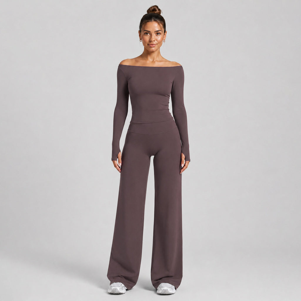 Ladies Long Sleeve Yoga Set Zip Neck Slim Fit Top And High Waist Scrunch Leggings 2 Piece Seamless Gym Set OEM
