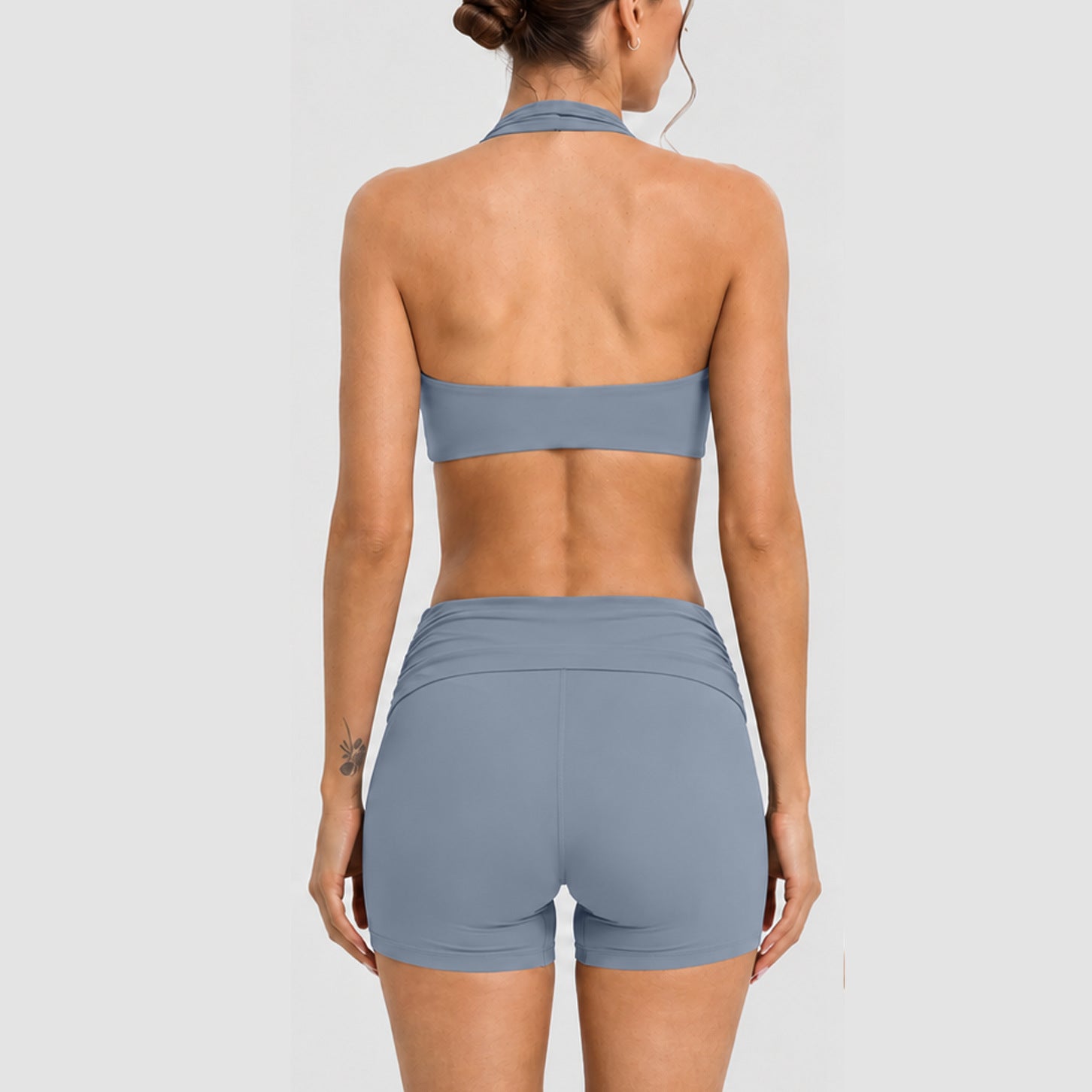 Women Short Sleeve V Waist Yoga Set Seamless Crop Tee With High Waist Crossover Biker Shorts 2 Piece Wholesale OEM