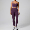 Women Twisted Back Tank Yoga Set Seamless Cut Out Sleeveless Top And High Waist Booty Lift Leggings 2 Piece Custom
