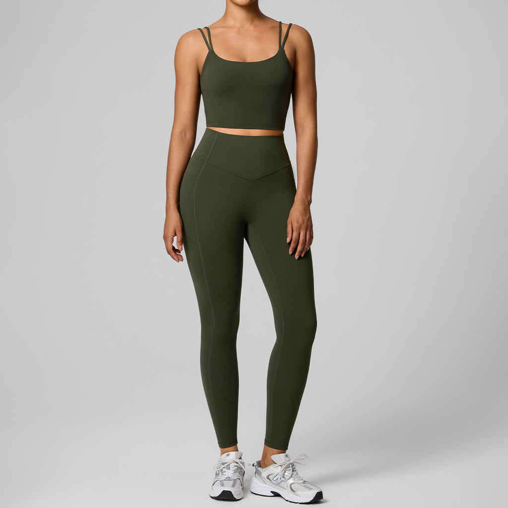 Women Twisted Back Tank Yoga Set Seamless Cut Out Sleeveless Top And High Waist Booty Lift Leggings 2 Piece Custom