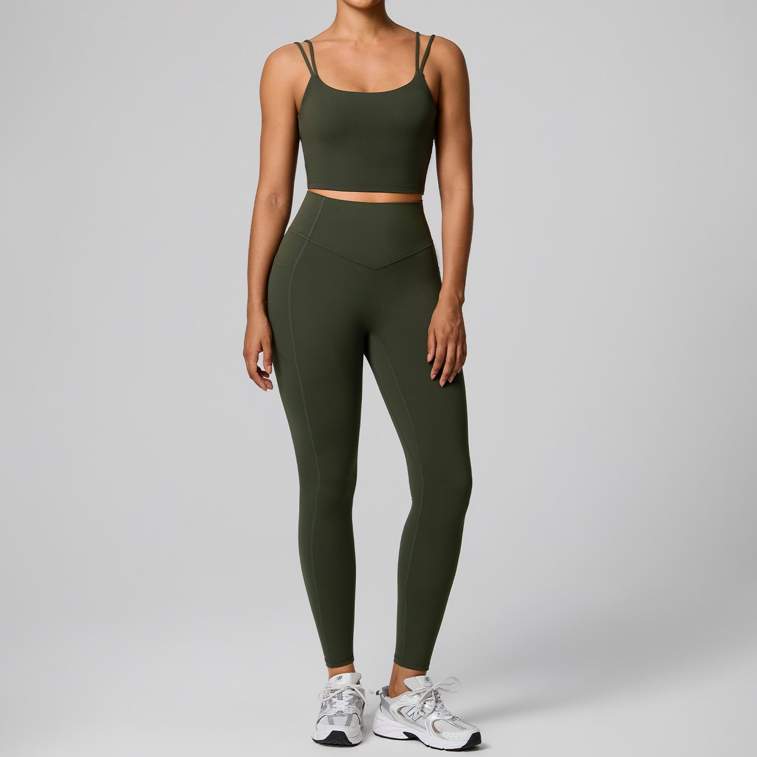 Women Twisted Back Tank Yoga Set Seamless Cut Out Sleeveless Top And High Waist Booty Lift Leggings 2 Piece Custom