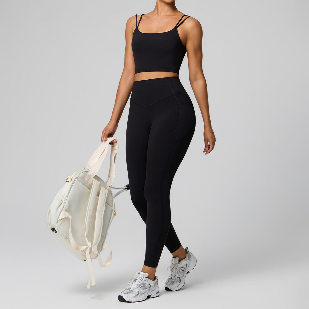 Women Twisted Back Tank Yoga Set Seamless Cut Out Sleeveless Top And High Waist Booty Lift Leggings 2 Piece Custom