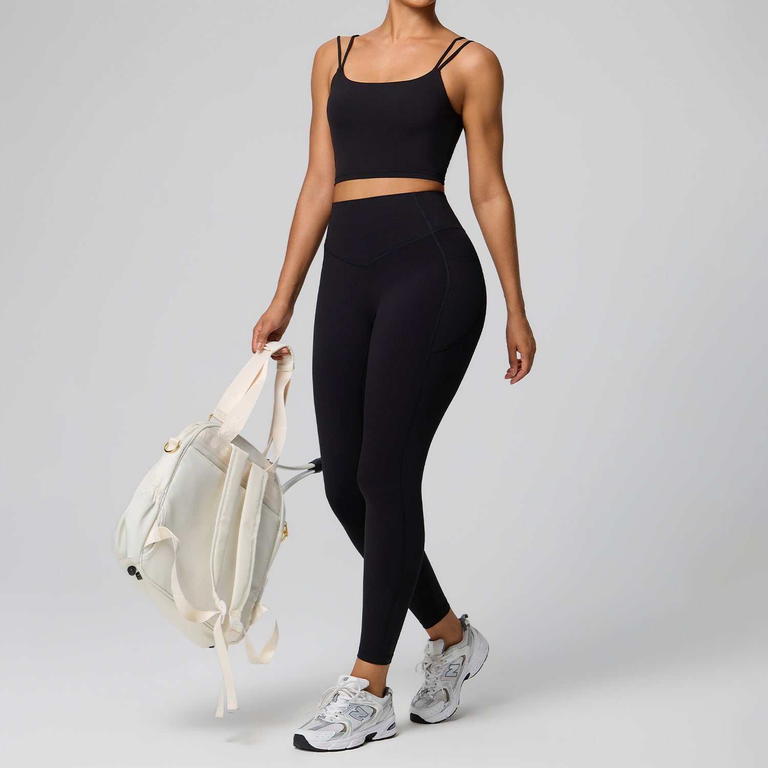 Women Twisted Back Tank Yoga Set Seamless Cut Out Sleeveless Top And High Waist Booty Lift Leggings 2 Piece Custom
