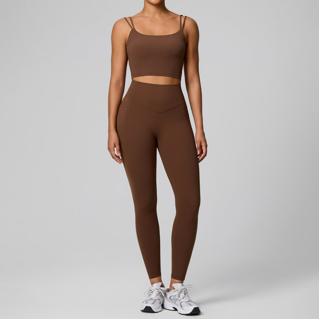 Women Twisted Back Tank Yoga Set Seamless Cut Out Sleeveless Top And High Waist Booty Lift Leggings 2 Piece Custom