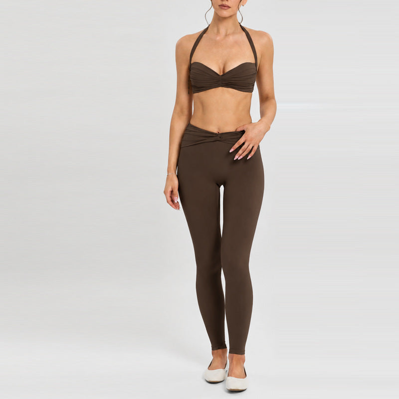 Women Tank Top Ruched Waist Yoga Set Seamless Sleeveless Crop Top And V Waist Booty Lift Leggings 2 Piece Activewear