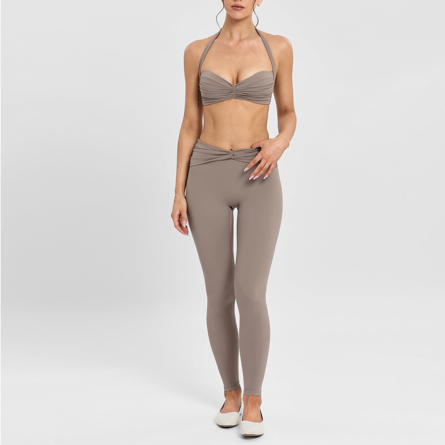 Women Tank Top Ruched Waist Yoga Set Seamless Sleeveless Crop Top And V Waist Booty Lift Leggings 2 Piece Activewear