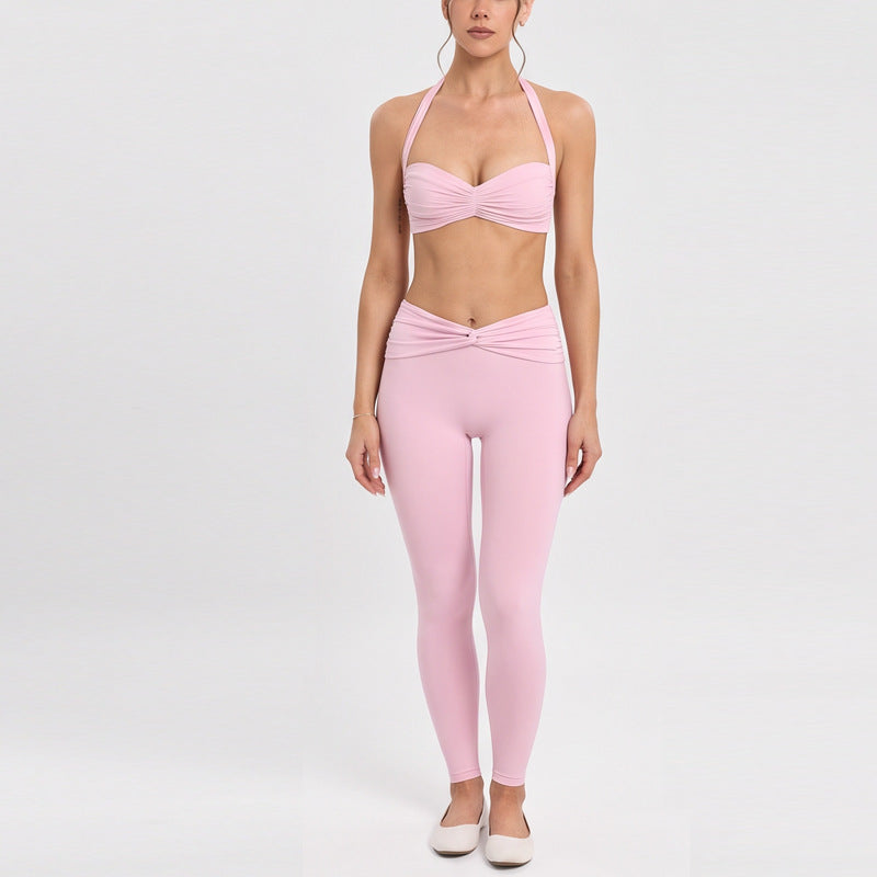 Women Tank Top Ruched Waist Yoga Set Seamless Sleeveless Crop Top And V Waist Booty Lift Leggings 2 Piece Activewear