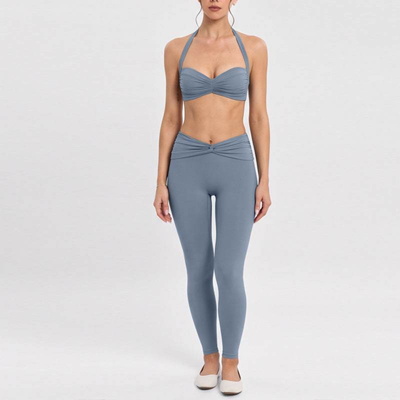 Women Tank Top Ruched Waist Yoga Set Seamless Sleeveless Crop Top And V Waist Booty Lift Leggings 2 Piece Activewear
