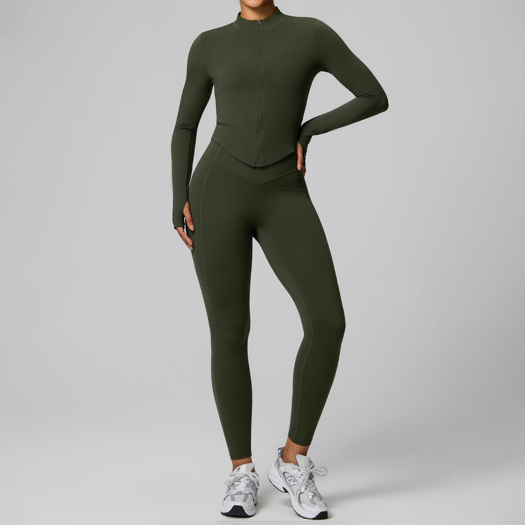 Women Short Sleeve Zip Yoga Set Half Zip Ribbed Crop Tee And High Waist Biker Shorts 2 Piece Workout Activewear OEM