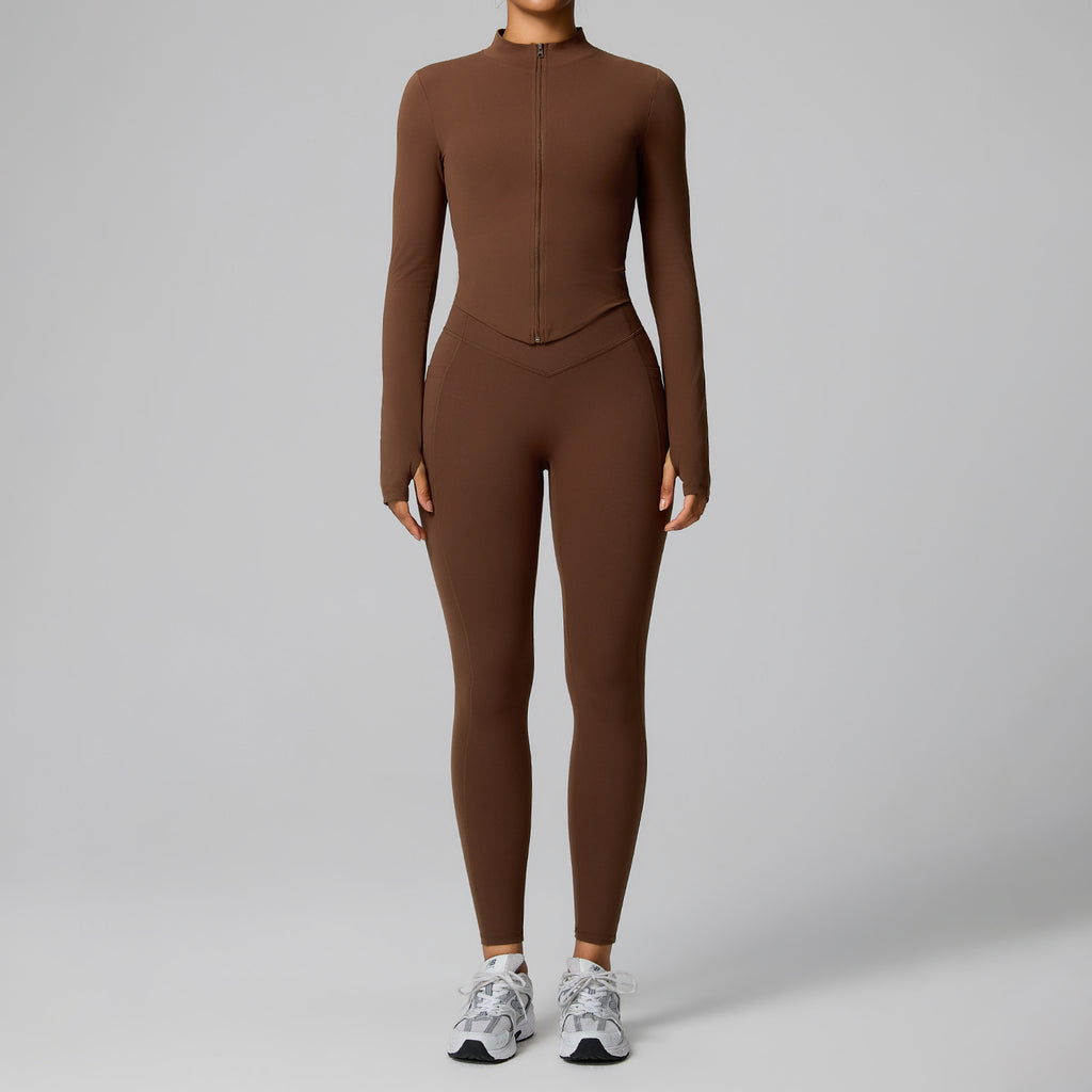 Women Short Sleeve Zip Yoga Set Half Zip Ribbed Crop Tee And High Waist Biker Shorts 2 Piece Workout Activewear OEM