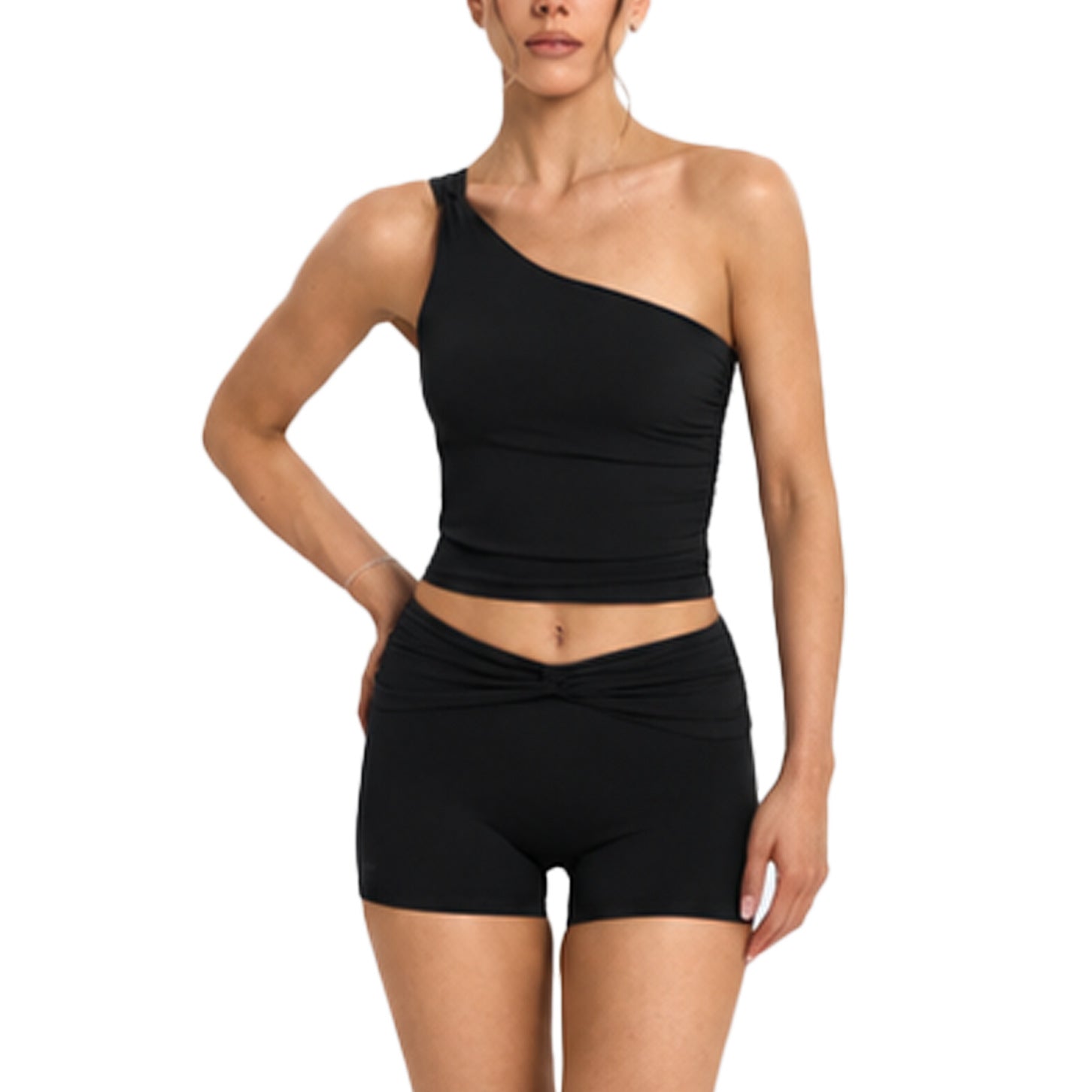 Ladies Low Back Tank Yoga Set Ribbed Deep U Back Sleeveless Crop Top With High Waist Butt Lift Shorts 2 Piece Bulk Custom